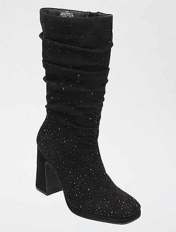 Bottes mi-hauteur en suédine effet plissé