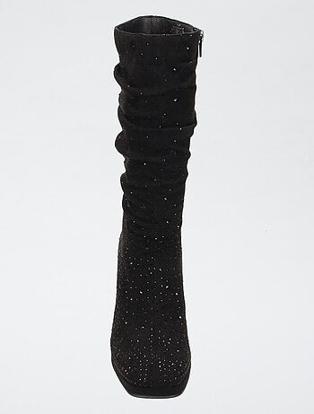 Bottes mi-hauteur en suédine effet plissé