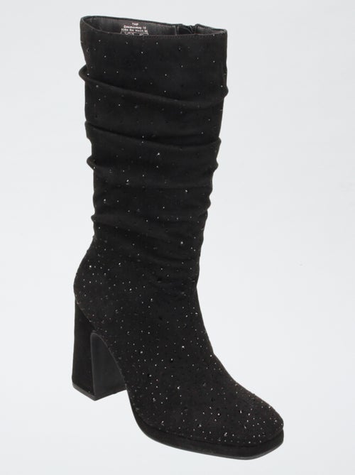Bottes mi-hauteur en suédine effet plissé - Kiabi