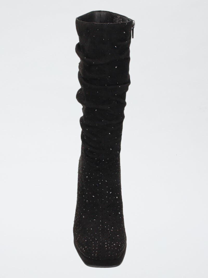 Bottes mi-hauteur en suédine effet plissé Noir - Kiabi