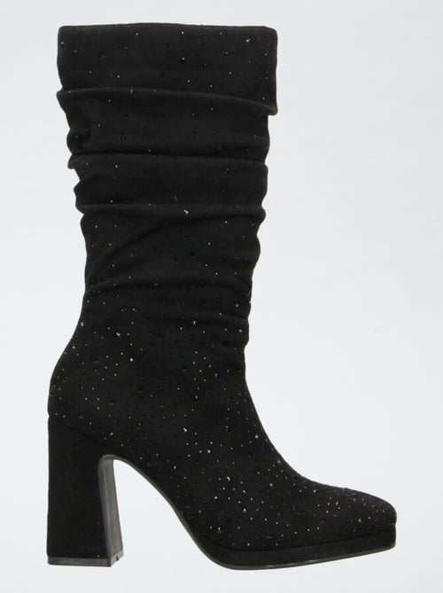 Bottes mi-hauteur en suédine effet plissé - Kiabi