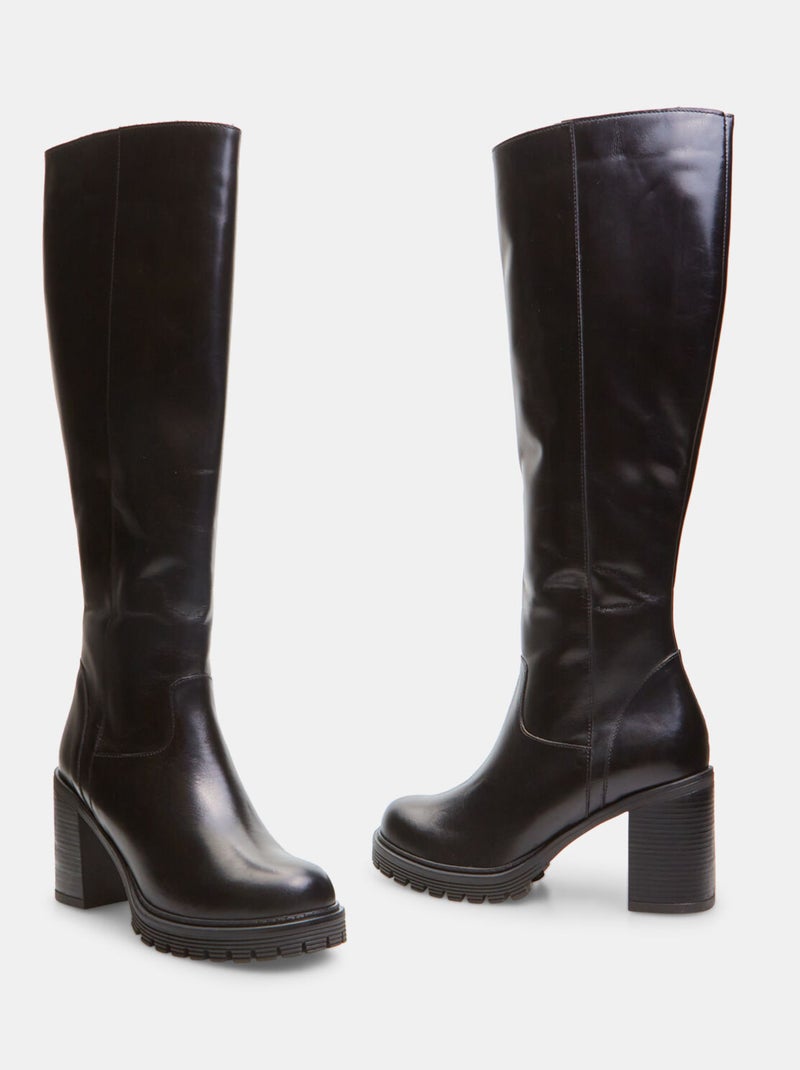 Bottes montantes en cuir avec talon et semelle crantée BATA Noir - Kiabi