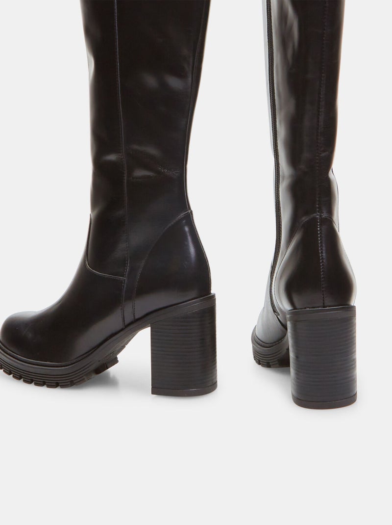 Bottes montantes en cuir avec talon et semelle crantée BATA Noir - Kiabi
