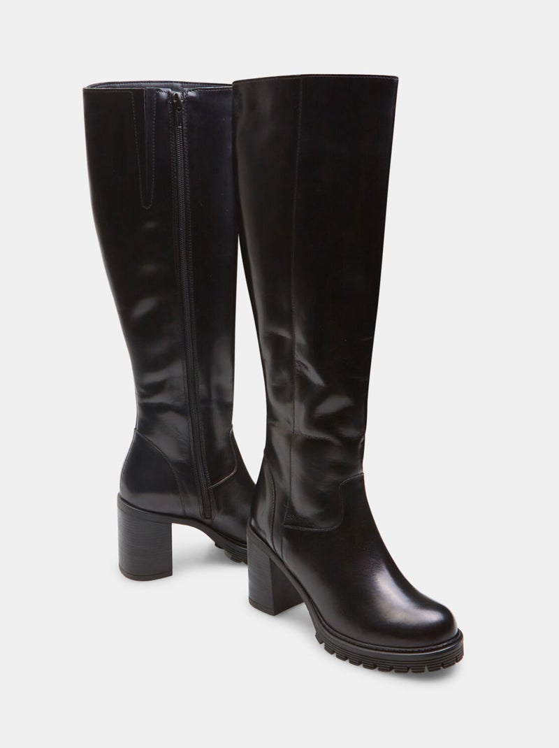 Bottes montantes en cuir avec talon et semelle crantée BATA Noir - Kiabi
