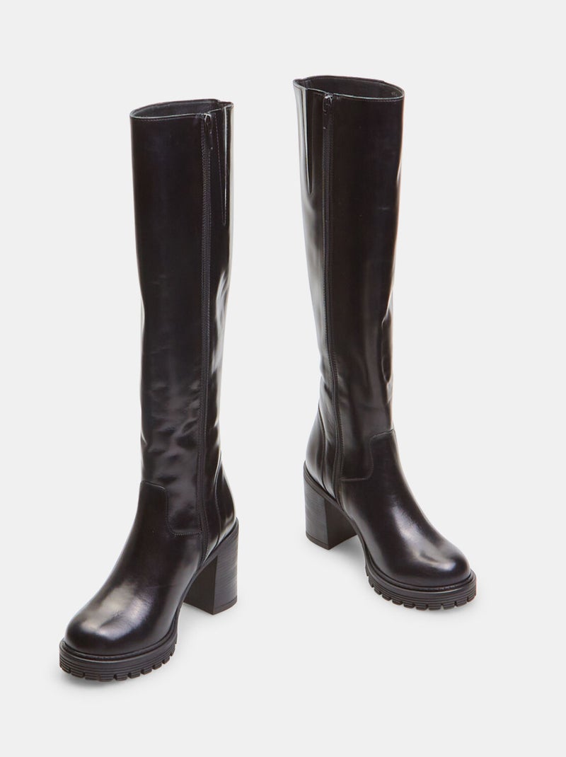 Bottes montantes en cuir avec talon et semelle crantée BATA Noir - Kiabi