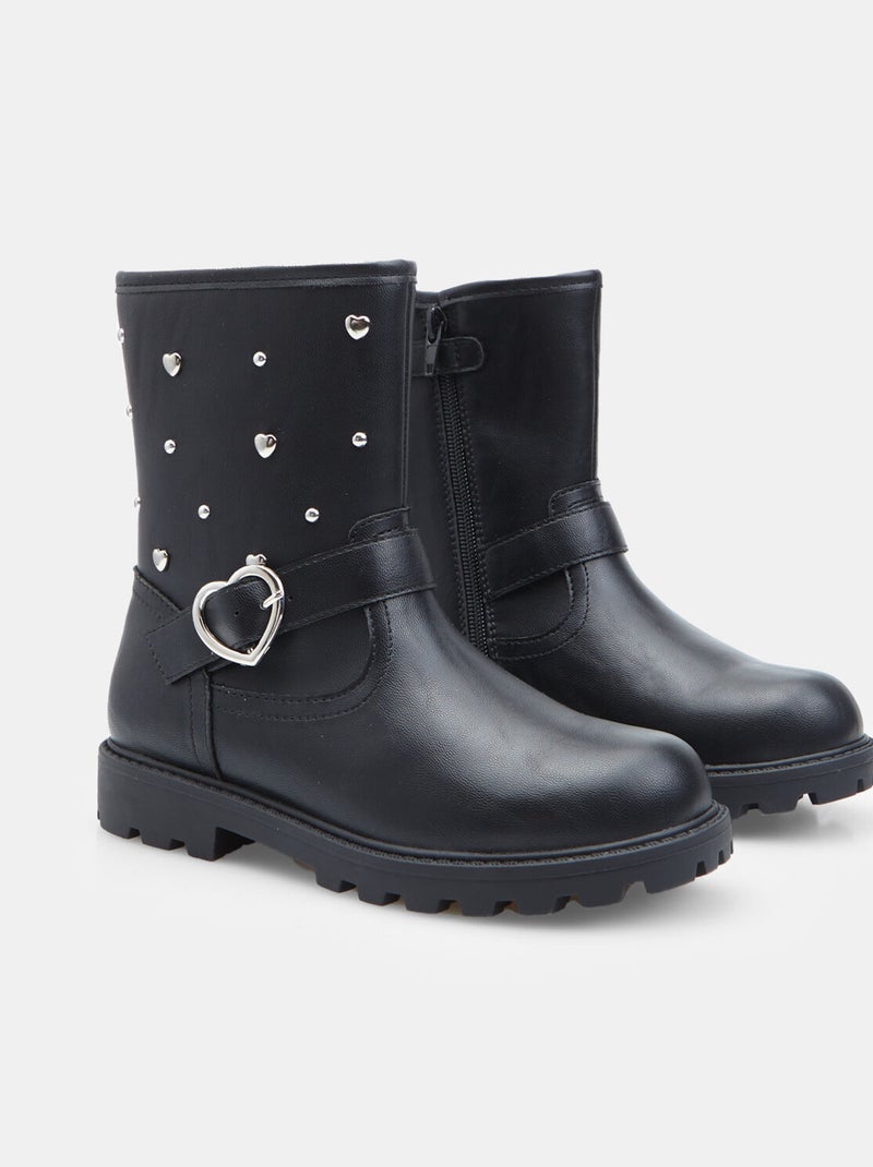Bottes motard avec boucle et applications Bata Noir - Kiabi
