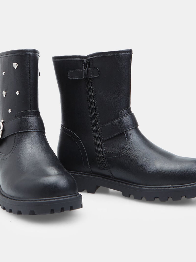Bottes motard avec boucle et applications Bata Noir - Kiabi