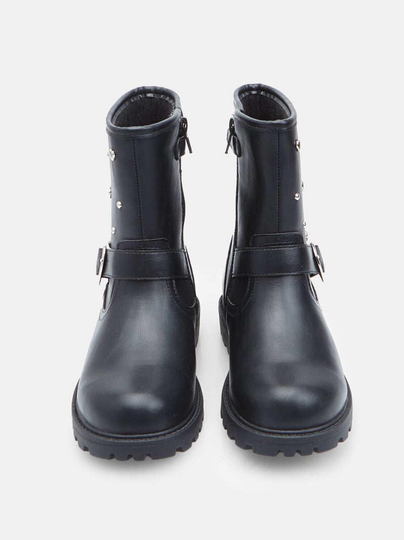 Bottes motard avec boucle et applications Bata Noir - Kiabi