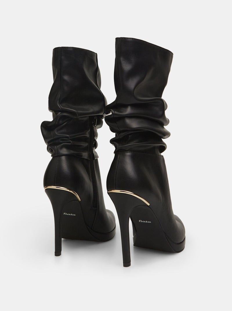 Bottes plissées avec talon aiguille BATA Noir - Kiabi