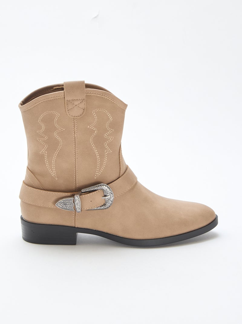 Bottes santiags à sangle Beige - Kiabi