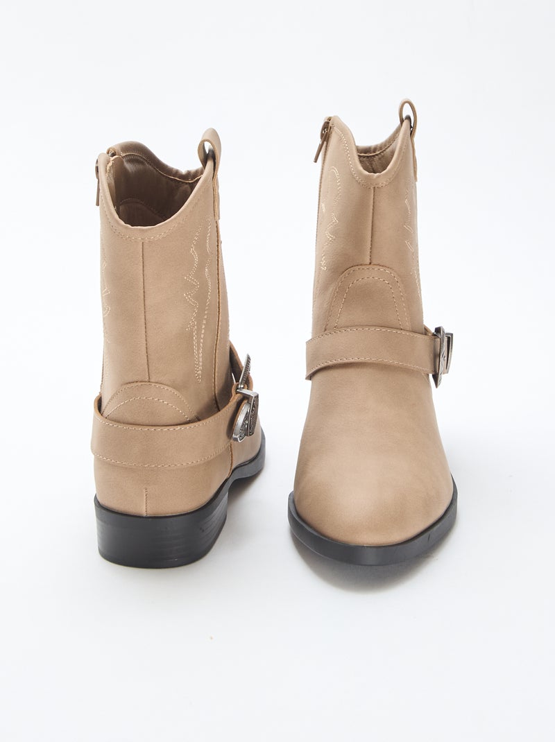 Bottes santiags à sangle Beige - Kiabi