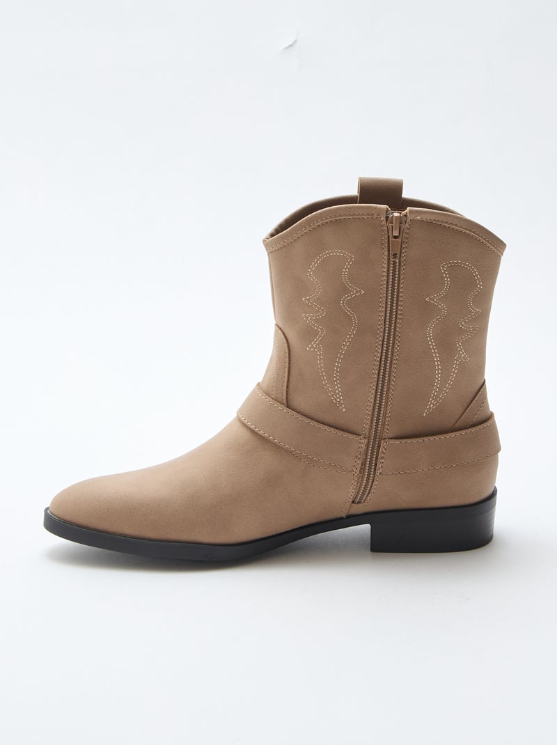 Bottes santiags à sangle Beige - Kiabi