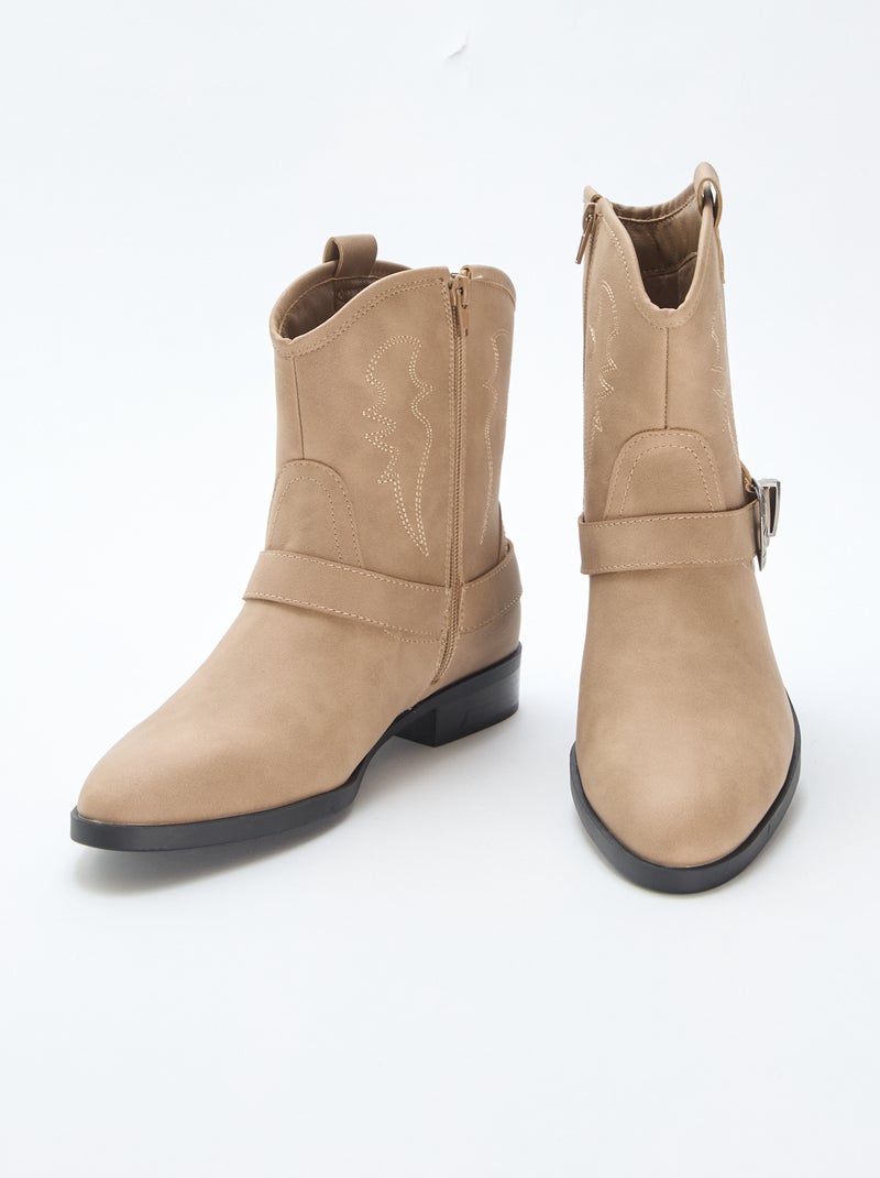 Bottes santiags à sangle Beige - Kiabi