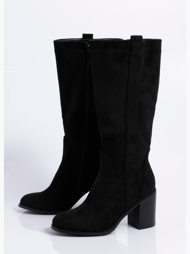 Bottes suédine bout rond thème western - afibel Noir - Kiabi