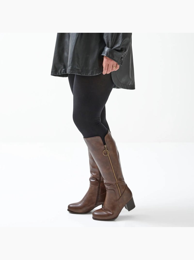 Bottes XL à mollet large - Modèle Pomelo Marron foncé - Kiabi