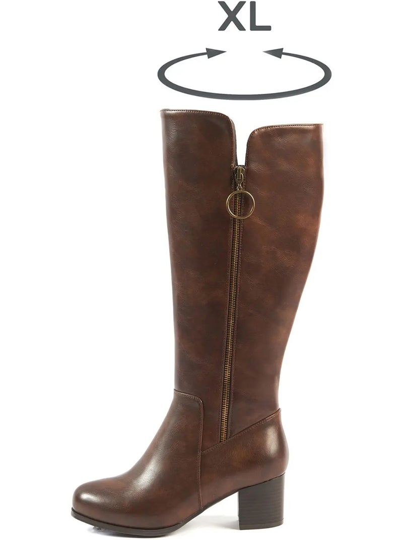 Bottes XL à mollet large - Modèle Pomelo Marron foncé - Kiabi