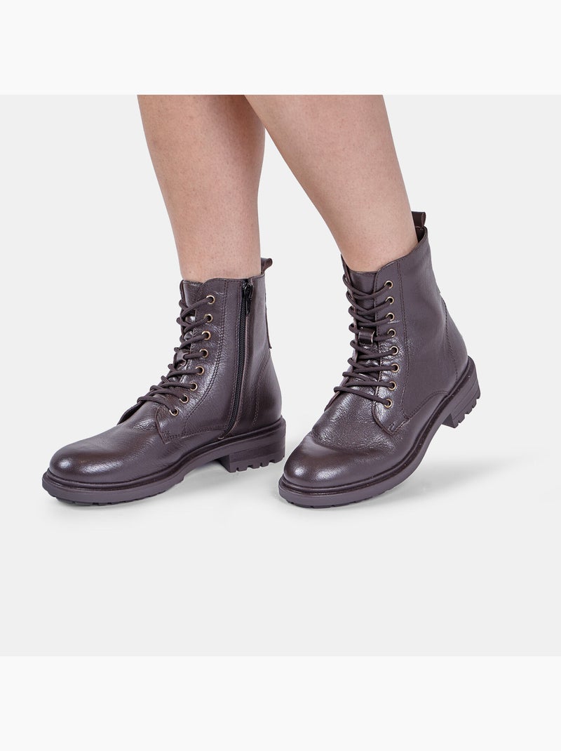 Bottine à lacets en cuir Bata Marron - Kiabi