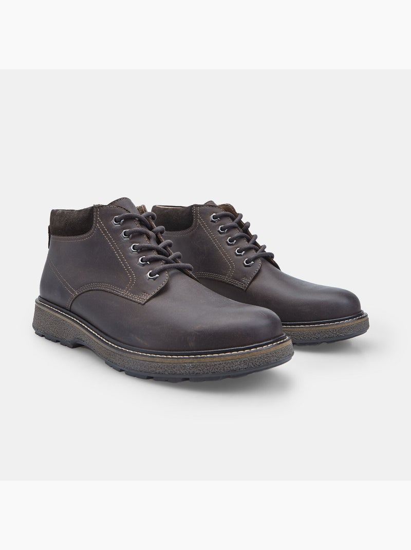 Bottine à lacets en cuir Bata Marron - Kiabi