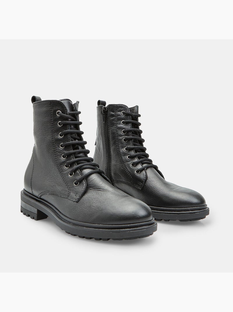 Bottine à lacets en cuir Bata Noir - Kiabi