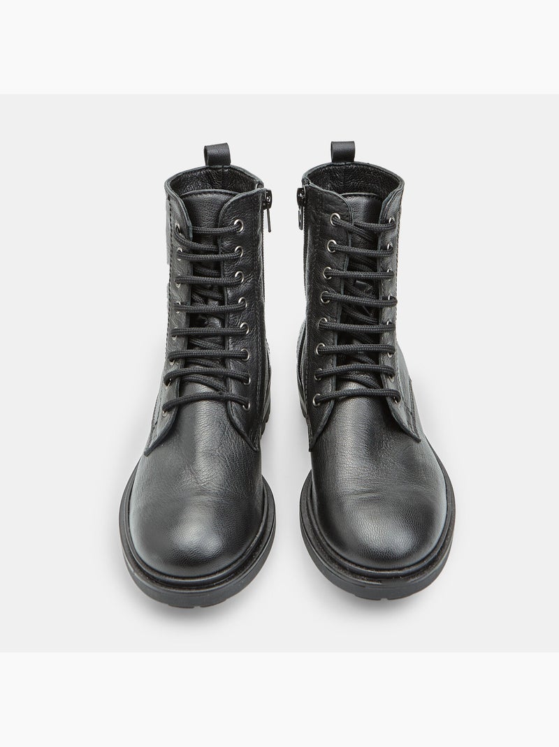 Bottine à lacets en cuir Bata Noir - Kiabi