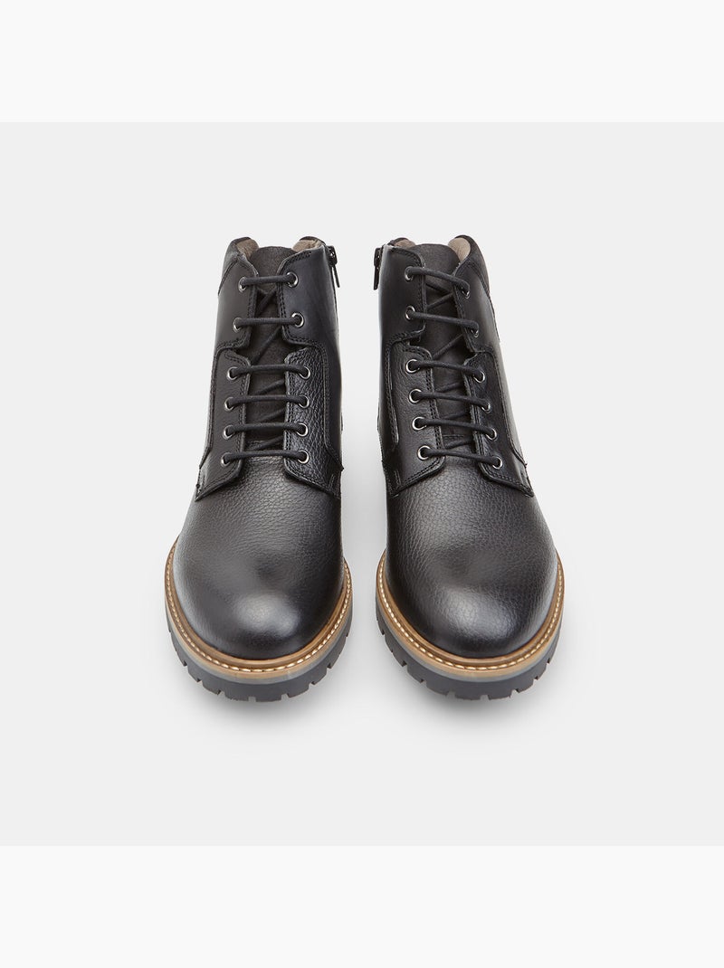 Bottine à lacets en cuir Bata Noir - Kiabi
