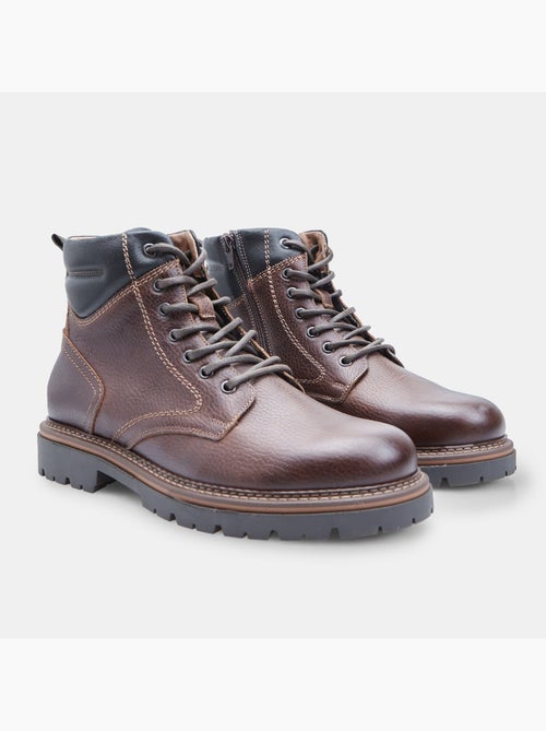 Bottine à lacets en cuir - Kiabi
