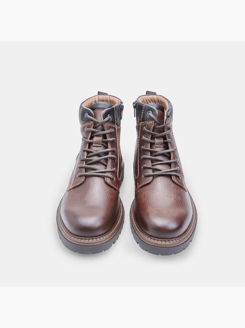 Bottine à lacets en cuir - Kiabi