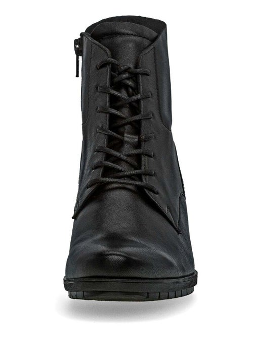 Bottine à lacets  en cuir lisse - Kiabi