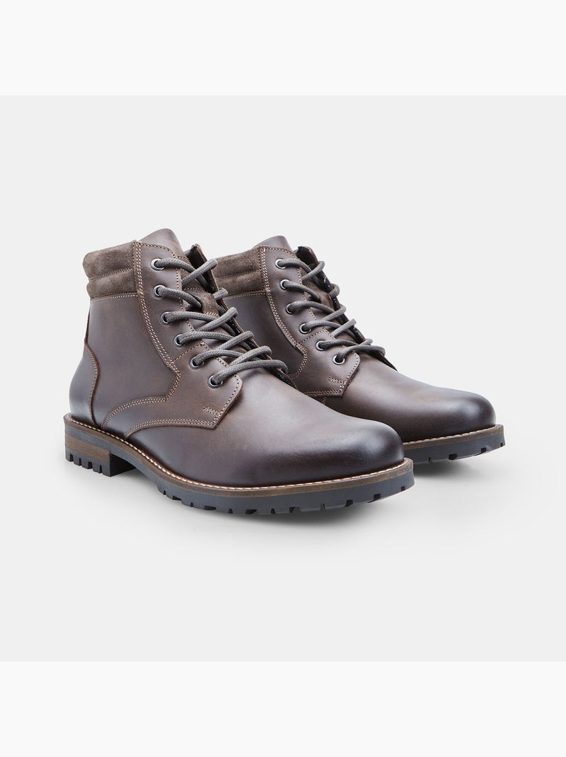 Bottine à lacets en cuir Marron - Kiabi