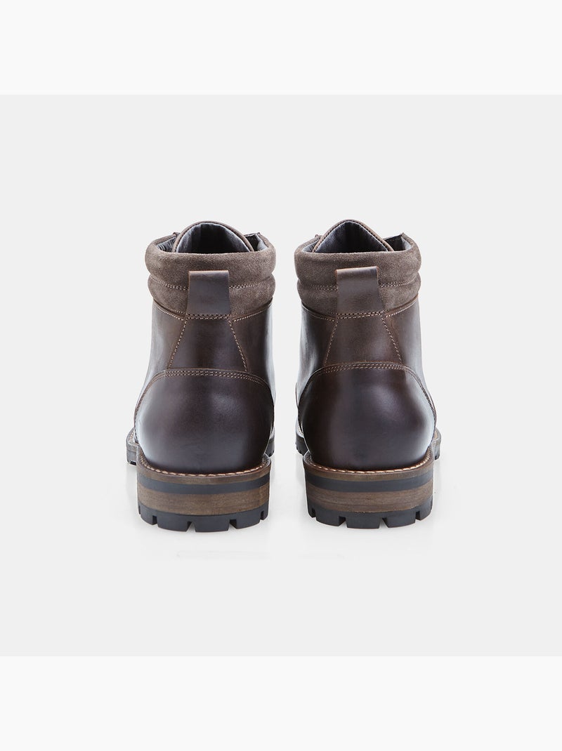 Bottine à lacets en cuir Marron - Kiabi