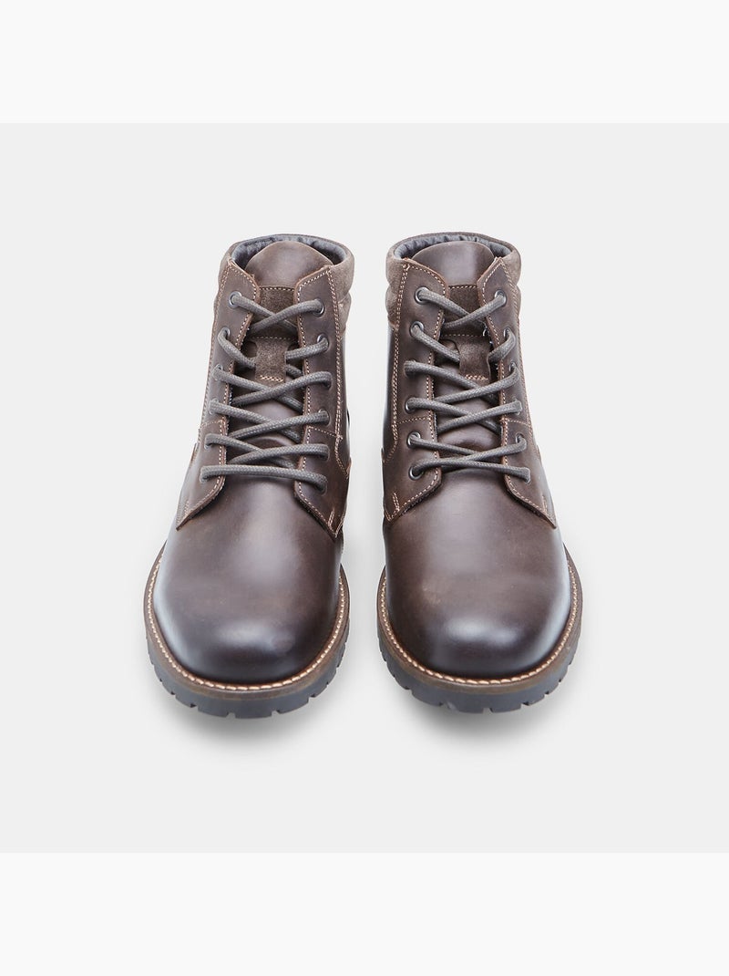 Bottine à lacets en cuir Marron - Kiabi