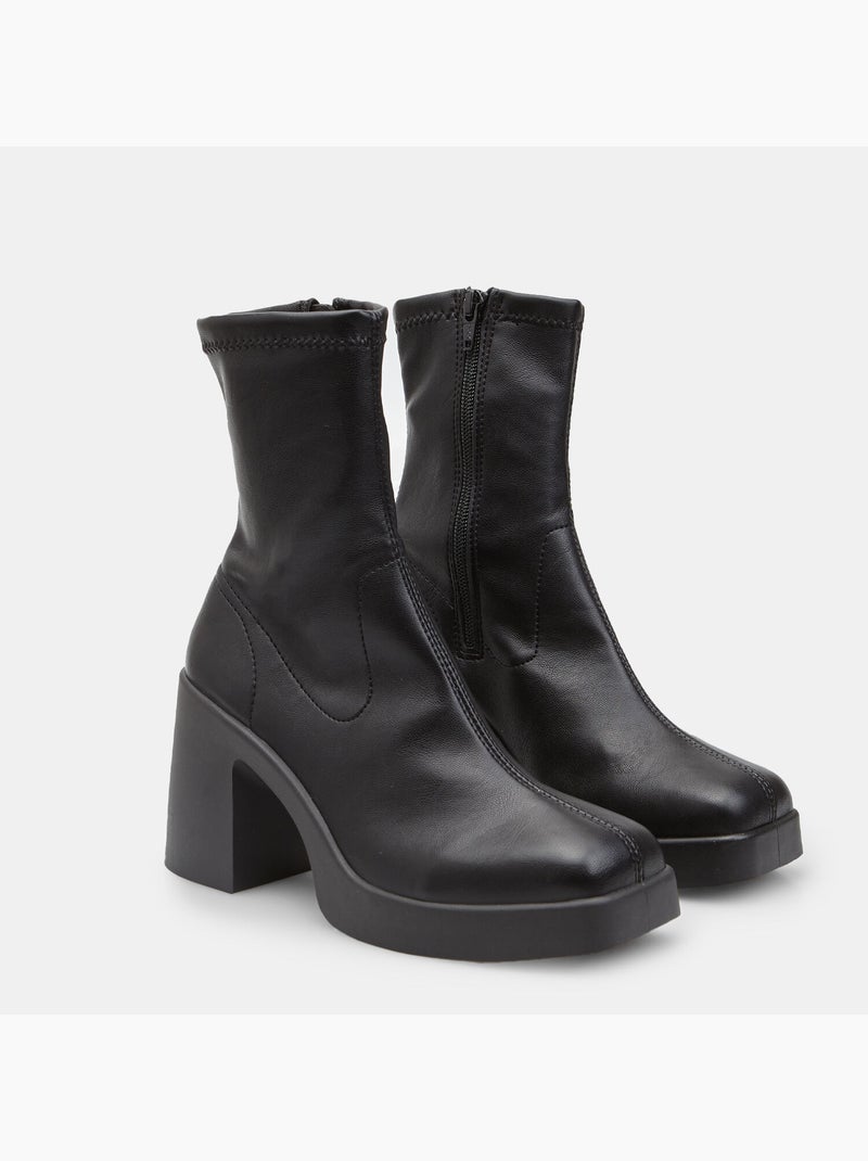 Bottine à talon bloc Noir - Kiabi