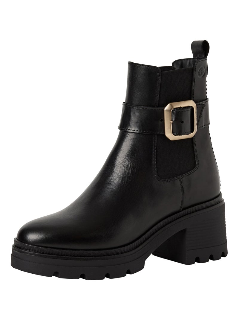 Bottine à Talon Chelsea Cuir Tamaris Noir - Kiabi
