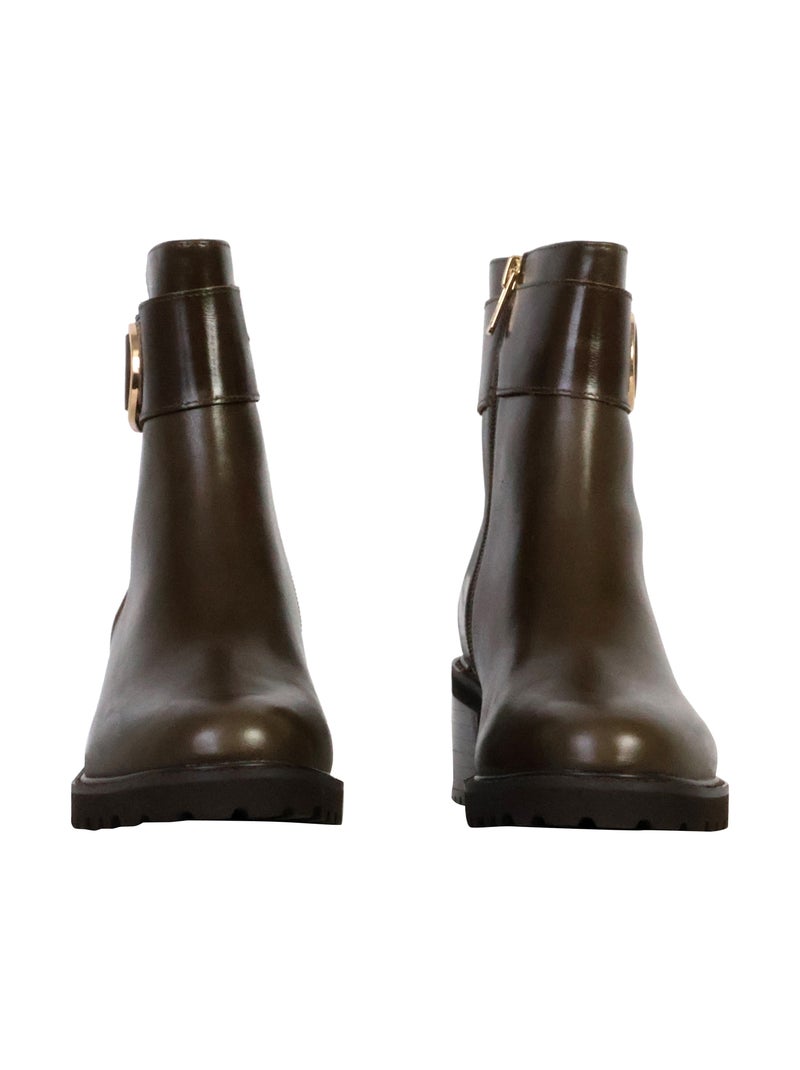 Bottine à Talon Cuir Emilie Karston Quinn Kaki - Kiabi