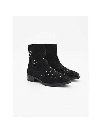BOTTINE À TALON CUIR NATUREL NOIR