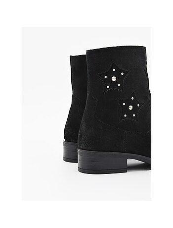 BOTTINE À TALON CUIR NATUREL NOIR