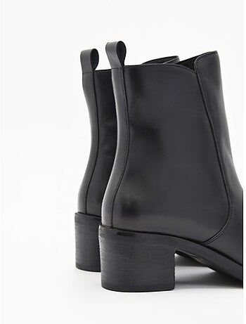 BOTTINE À TALON CUIR NATUREL NOIR