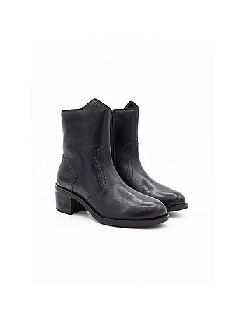 BOTTINE À TALON CUIR NATUREL NOIR
