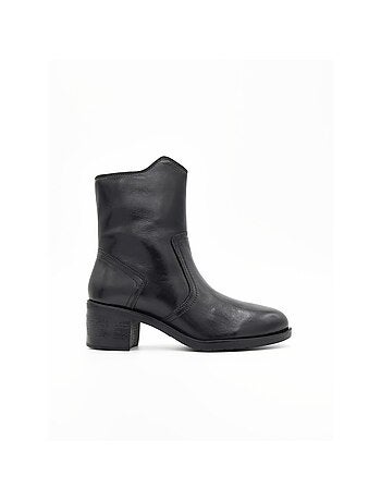 BOTTINE À TALON CUIR NATUREL NOIR