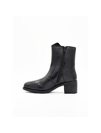 BOTTINE À TALON CUIR NATUREL NOIR