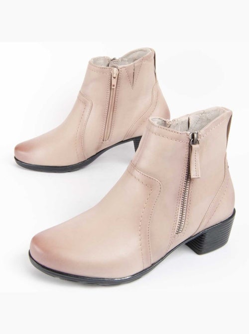 Bottine à Talon Cuir Naturel Purapiel - Kiabi