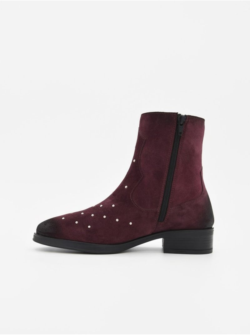 Bottine à Talon Cuir Naturel Purapiel Bordeaux - Kiabi