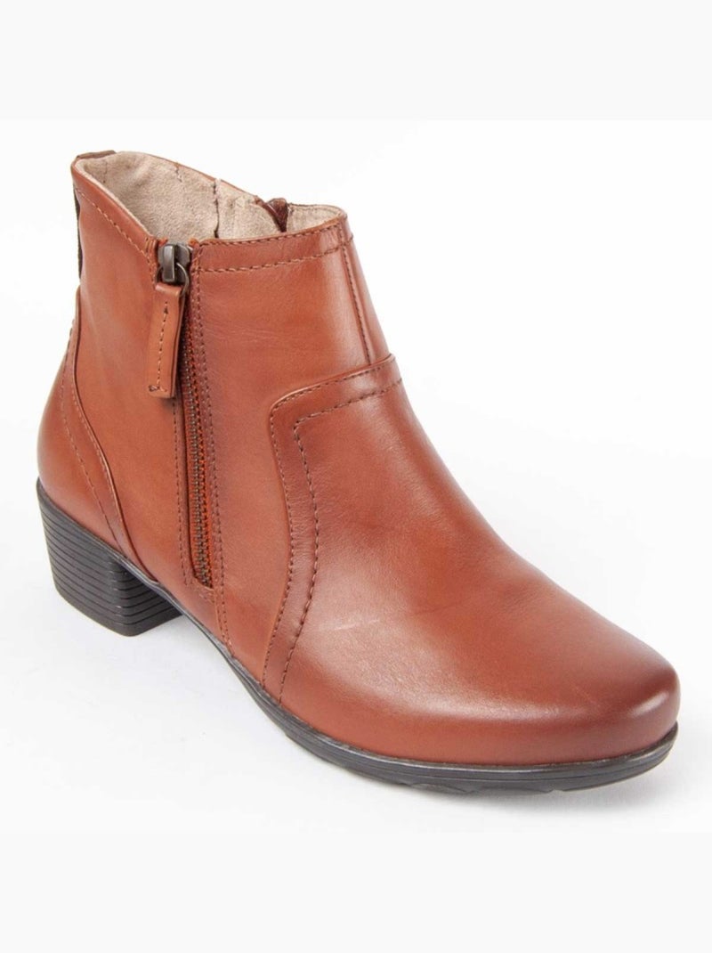 Bottine à Talon Cuir Naturel Purapiel Marron - Kiabi