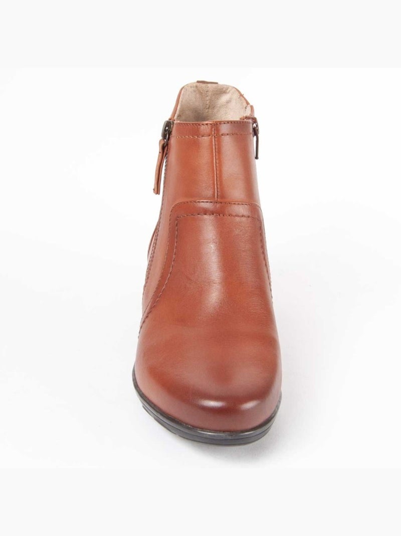 Bottine à Talon Cuir Naturel Purapiel Marron - Kiabi