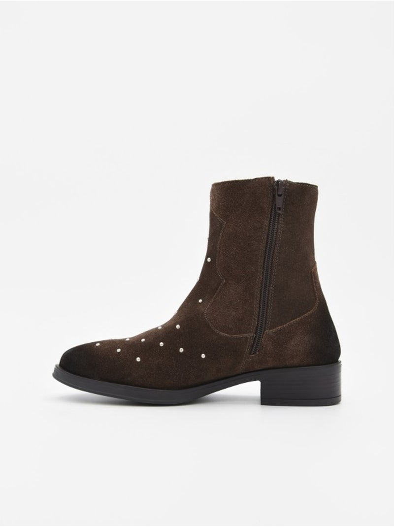 Bottine à Talon Cuir Naturel Purapiel Marron - Kiabi