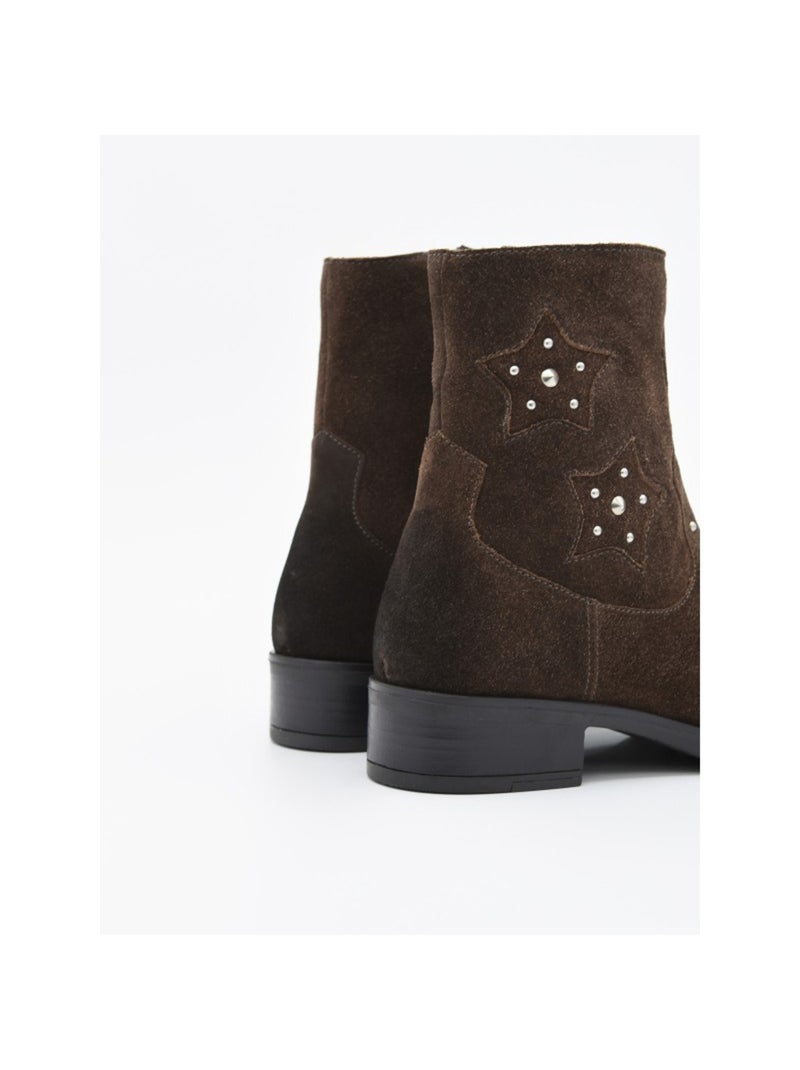 Bottine à Talon Cuir Naturel Purapiel Marron - Kiabi