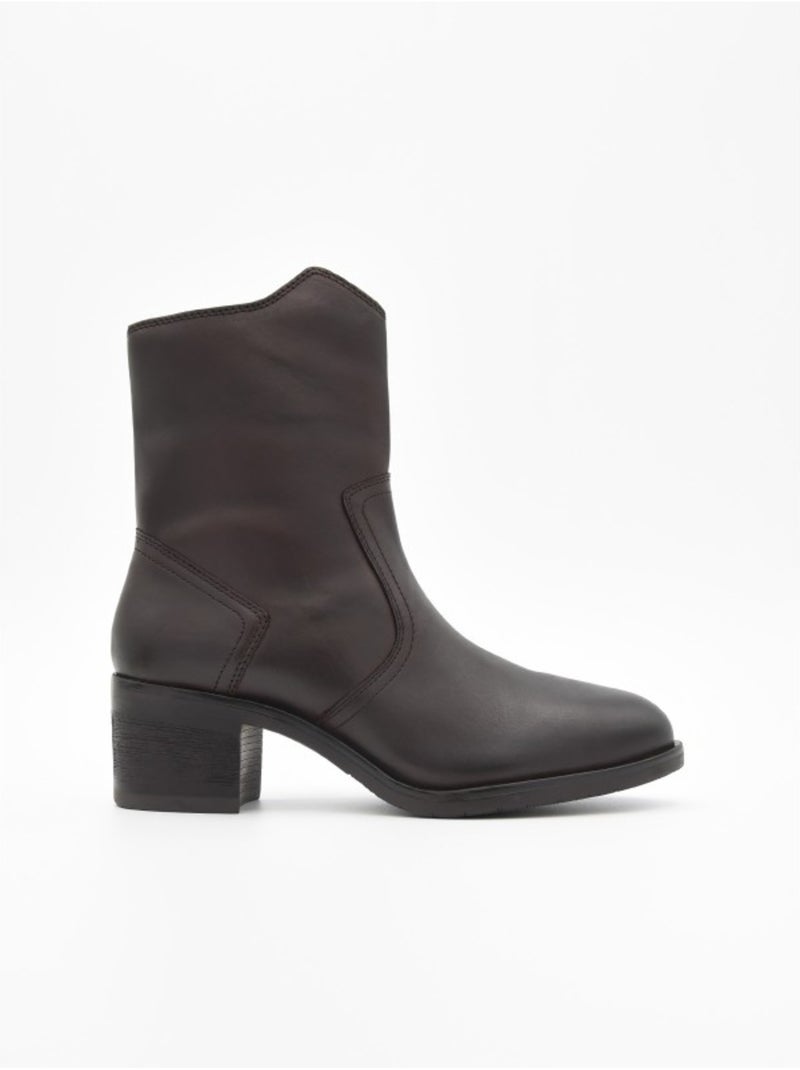 Bottine à Talon Cuir Naturel Purapiel Marron - Kiabi