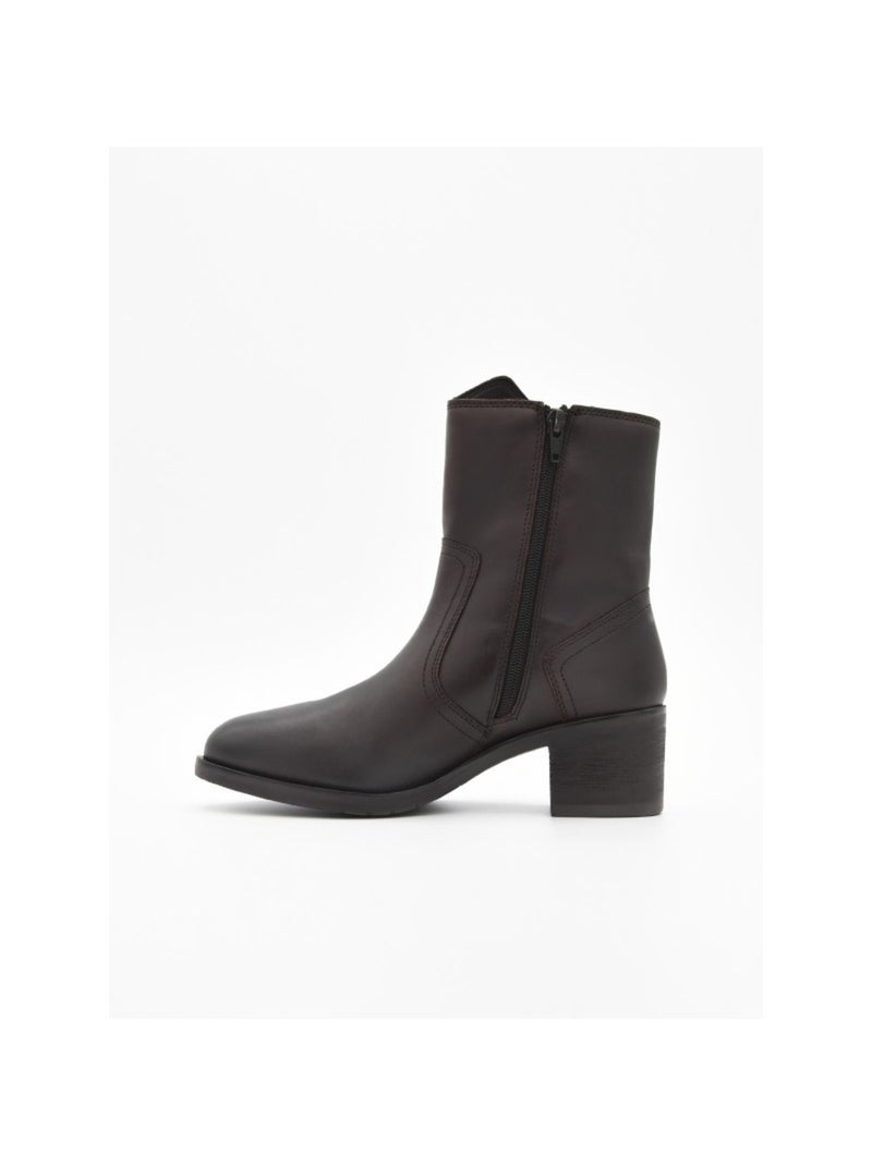 Bottine à Talon Cuir Naturel Purapiel Marron - Kiabi