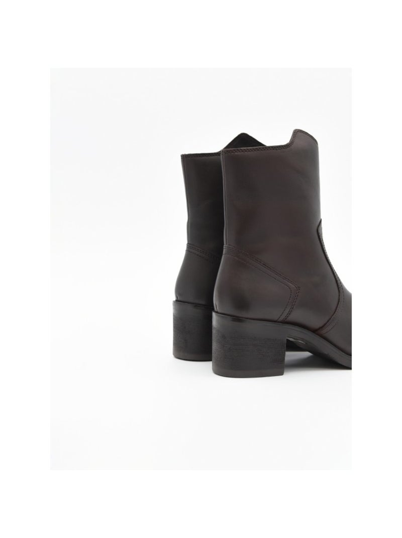 Bottine à Talon Cuir Naturel Purapiel Marron - Kiabi