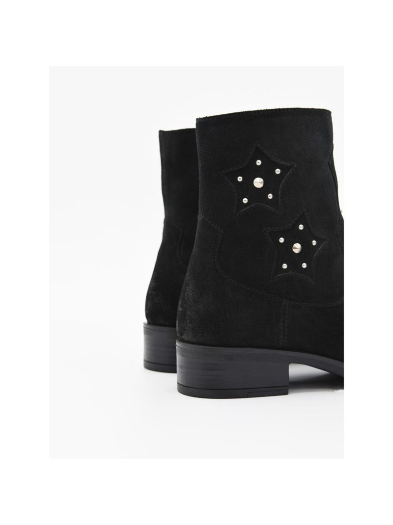 Bottine à Talon Cuir Naturel Purapiel Noir - Kiabi